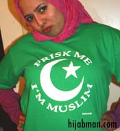 frisk me 1 - I wonder who is dumber, the hijabman or this girl, for wearing this (tight) t-shirt.