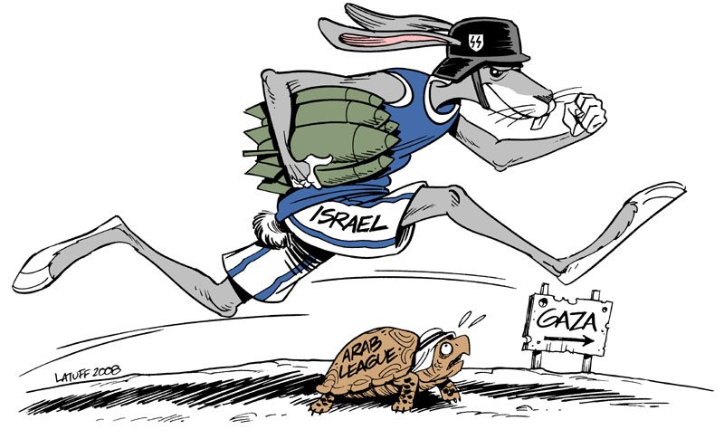 Gaza The Rabbit and the Turtle by Latuff 1 - Palestinian Holocaust - Nazi Israel