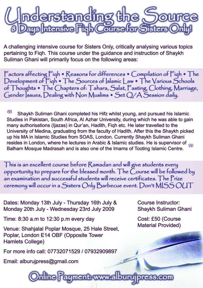 usourc10 1 - Summer Intensive Understanding the Source (sisters only fiqh course)