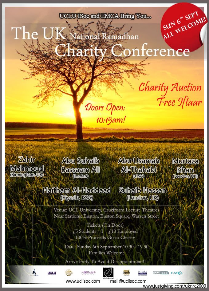 charityposter 1 - 1 Week Left! UCL Isoc National Charity Conference, (Shaykh Haitham, Zahir Mahmood,..)