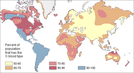 map of O blood in the world 1 - Which blood type are you?