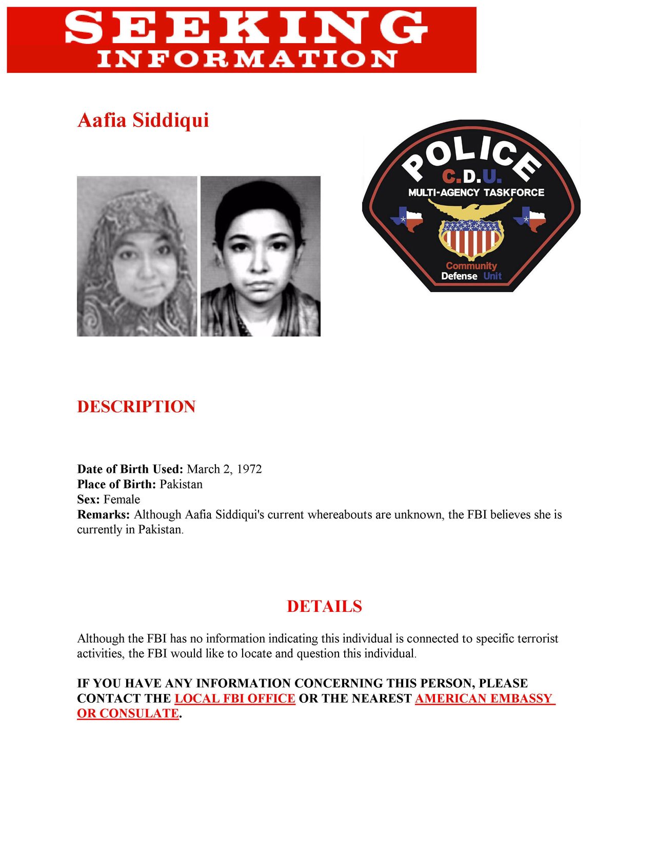 aafiasiddiquilookingforinfo 1 - Aafia Siddiqui has died today..