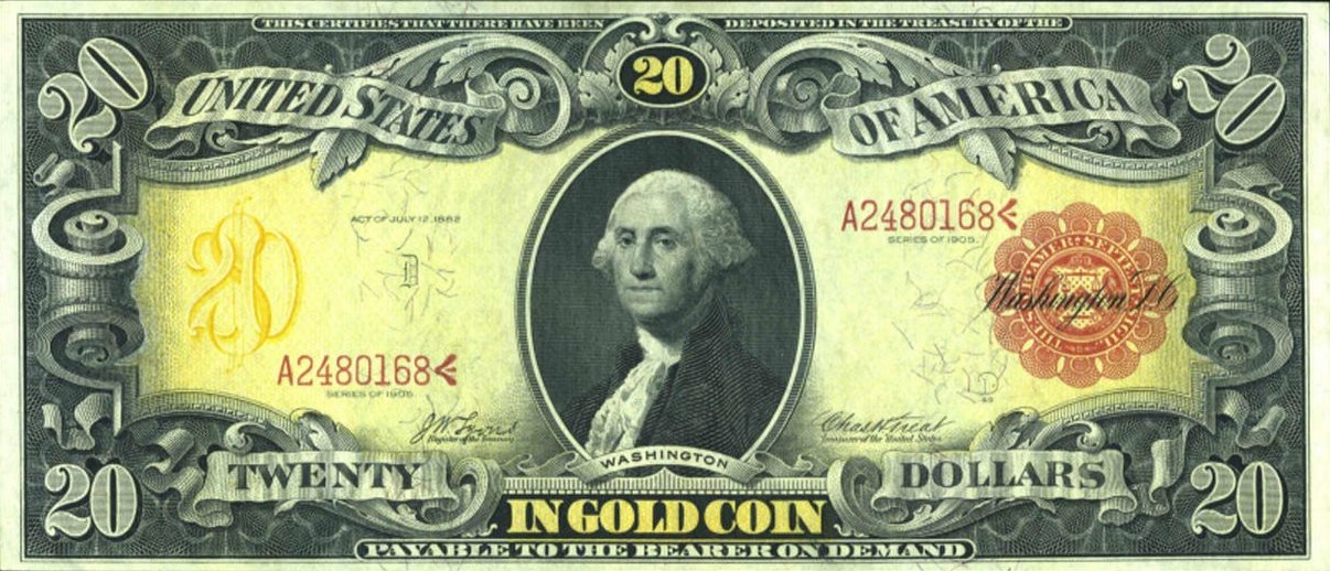 US 20 1905 Gold Certificate 1 - president - khalifah